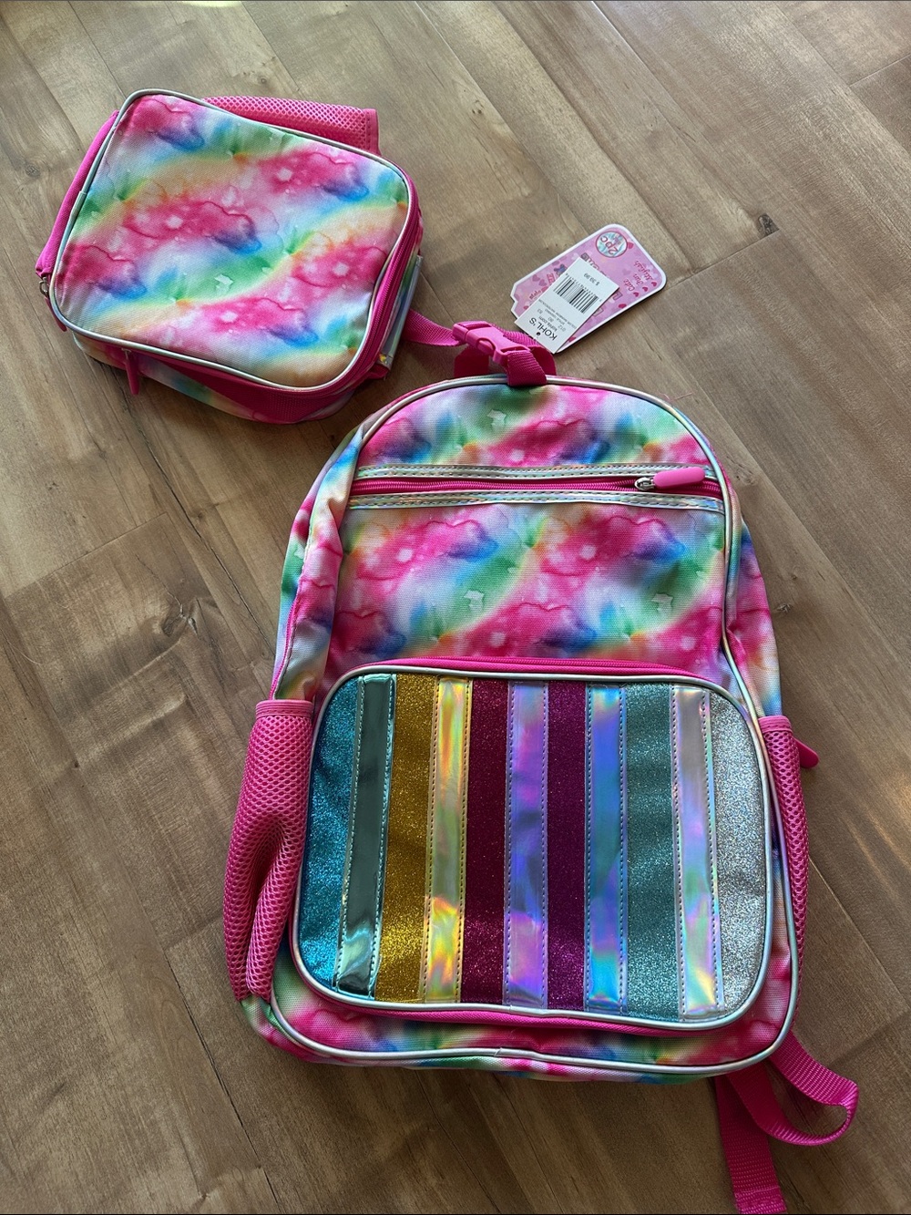 Kohl's Pink Rainbow Tie-Dye Backpack with Matching Lunch Bag